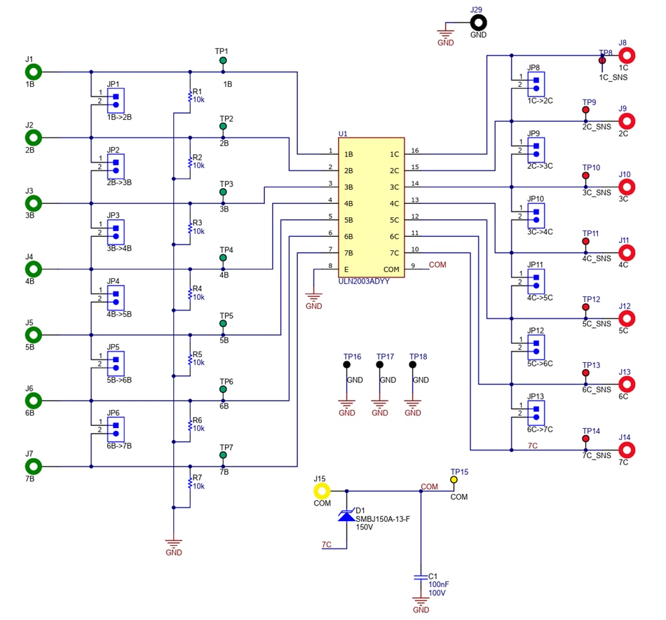 Schematic - Texas Instruments ULN2003ADYYEVM Evaluation Module